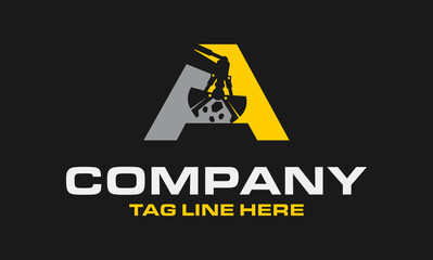 Letter A Rotating Excavator Buckets Logo Design .