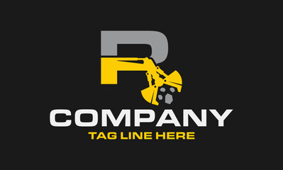 Letter R Rotating Excavator Buckets Logo Design .