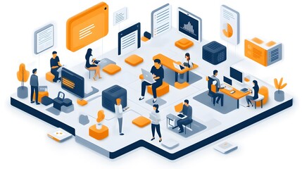 Futuristic startup hub with entrepreneurs working in a collaborative space filled with digital tools and smart tech