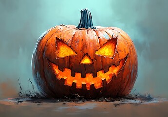 Fototapeta premium Carved Pumpkin with a Face