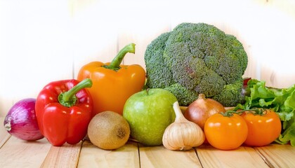 Fresh Vegetables Displayed on a Rustic Wooden Table