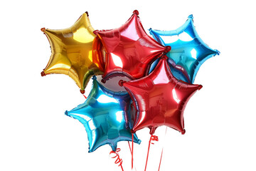 Colorful Star-Shaped Balloons with Vibrant Hues Floating in the Air isolated on transparent background