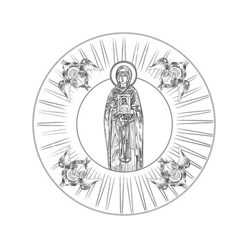 saint holding icon surrounded by angels clip art preview