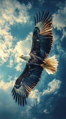 Obraz premium Sovereign Skies: Bald Eagle in Flight Panorama