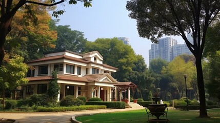 Scenic Green Field in Urban Landscape