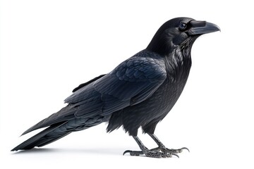 Fototapeta premium Large black raven standing on white background