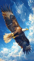 Obraz premium Sovereign Skies: Bald Eagle in Flight Panorama