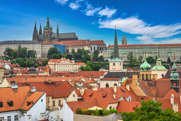 Obraz premium Prague Czech Republic, high angle view city skyline at Prague old town and Castle, Czechia