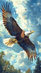 Fototapeta premium Sovereign Skies: Bald Eagle in Flight Panorama