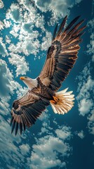Fototapeta premium Sovereign Skies: Bald Eagle in Flight Panorama