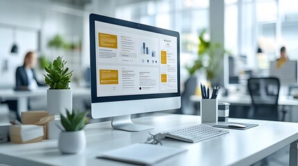 Business professionals working with AI-driven insights and smart devices in a modern office environment