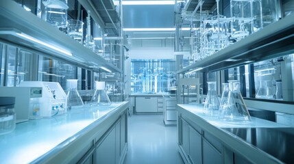 Fototapeta premium A futuristic bioengineering facility with tissue engineering bioreactors and regenerative medicine research, Bioengineering style, photo of