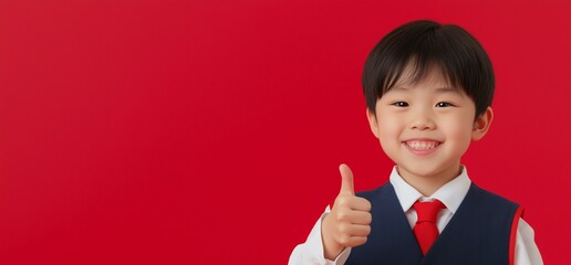Asian boy wearing school costume 