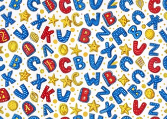 Obraz premium Colorful Hand-Drawn Alphabet Pattern for Kids' Designs and Educational Materials