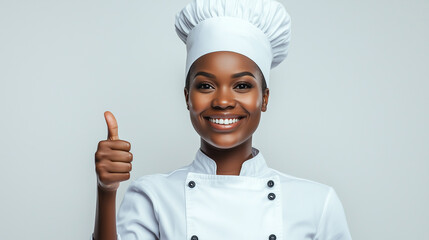 African female chef with thumb up gesture