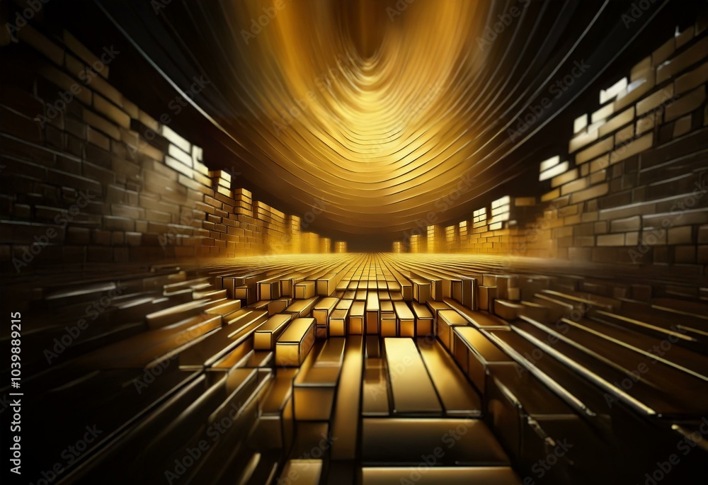 Poster a golden tunnel made of stacked rectangular blocks leading into a bright glowing light.