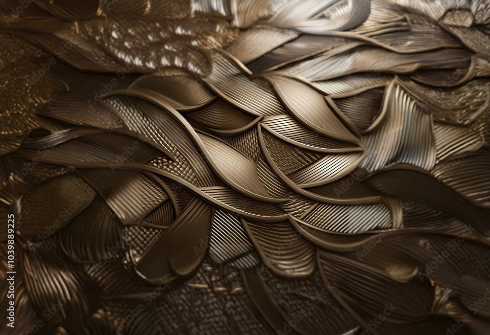 Poster Abstract brown texture of curved, embossed lines with a 3D effect.