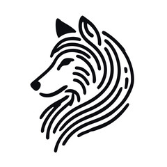Fototapeta premium Stylized black and white profile of a wolf with flowing lines and detailed fur design