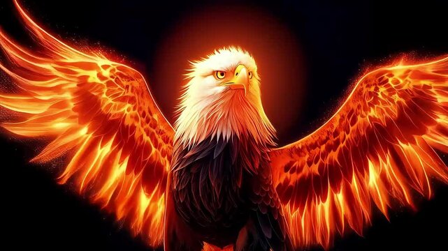 Majestic Eagle with Fiery Red and Orange Streaks of Light