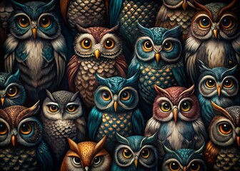 Colorful Owl Pattern on Light Background - Vibrant Minimalist Design for Home Decor and Textile Use