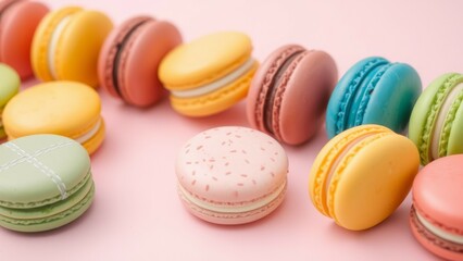 Obraz premium Colorful macarons on a pink background