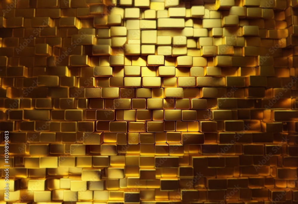 Poster Gold blocks form a geometric pattern with a 3D effect.