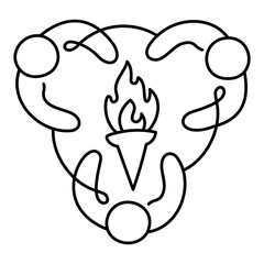 Illuminate Together Icon – Three Persons in a Circle Holding a Torch, Symbolizing Collective Enlightenment and Leadership