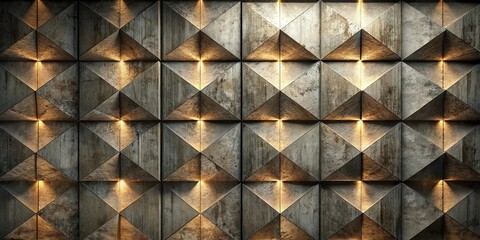 Fototapeta premium Geometric Wall Panel with Warm Lighting, Illuminating a Pattern of Triangles, Creating a Contemporary and Modern Design Element for Interior Spaces
