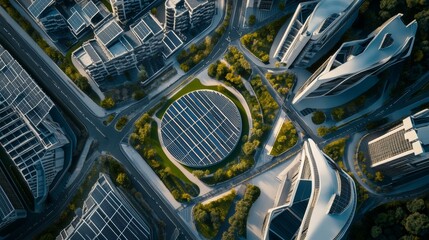 Fototapeta premium A futuristic renewable energy-powered city with solar farms and sustainable urban infrastructure, Urban style, photo of