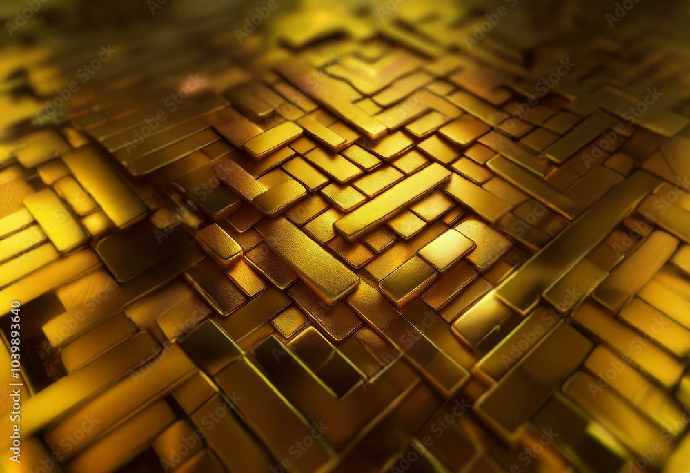 Poster Golden rectangular shapes arranged in a pattern that create depth and dimension.