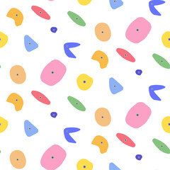 Climbing wall seamless pattern with colored holds. Vector of bouldering pattern colored, sport indoor design, illustration of adventure activity training climb