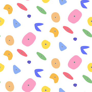 Climbing wall seamless pattern with colored holds. Vector of bouldering pattern colored, sport indoor design, illustration of adventure activity training climb