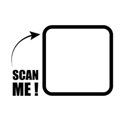 Badge scan me with place for QR code. Vector of code scan, information payment qr sticker illustration, label badge, scanning identification mockup