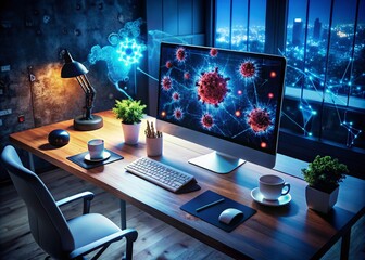 Computer Virus Alert in High-Tech Environment - Drone Photography