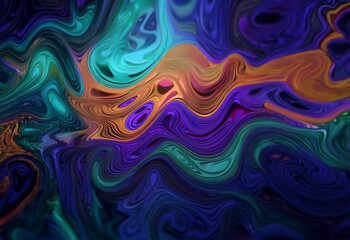Fototapeta premium Abstract digital painting with swirling, flowing lines of teal, blue, purple, and orange.