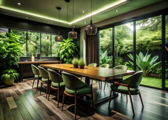 Fototapeta premium Contemporary Dining Room Design with Elegant Furniture and Modern Decor Elements for Stylish Interiors