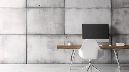 Modern Workspace with Concrete Wall and Minimalist Decor