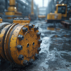 Engineer operator repairs valve equipment in plant industry	, machine.