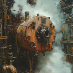 Engineer operator repairs valve equipment in plant industry	, machine.