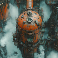 Engineer operator repairs valve equipment in plant industry	, machine.