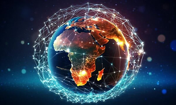 Illuminated digital globe showcasing global connectivity video animation. Cosmic world network animated footage HD clip seamless motion graphics. Futuristic globalisation concept