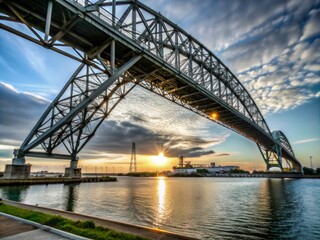 Fototapeta premium Corpus Christi Harbor Bridge Overview - Stunning Steel Box-Girder Arch Bridge in Port of Corpus Christi, Texas