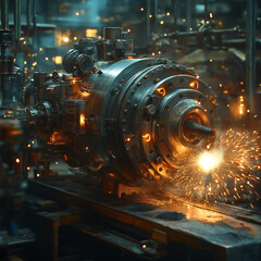 Engineer operator repairs valve equipment in plant industry	, machine.
