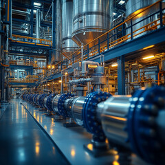 Engineer operator repairs valve equipment in plant industry	, machine.