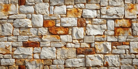 Fototapeta premium A rustic stone wall, with a pattern of diverse shapes and sizes, reveals a history of weathering and time, creating an intricate tapestry of color and texture.