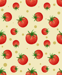 seamless pattern of illustrated tomatoes on beige background
