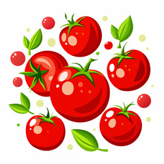 Juicy red tomatoes isolated on white, cartoon vector art