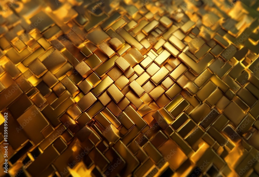 Poster An abstract background of overlapping gold rectangular shapes with a blurred, textured surface.