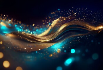 A wave of shimmering gold and blue lights with a subtle bokeh effect.