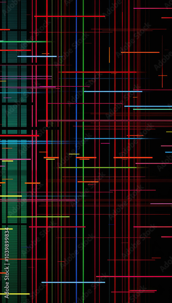 Poster multicolored digital glitch lines grid abstract futuristic geometric background vertical format